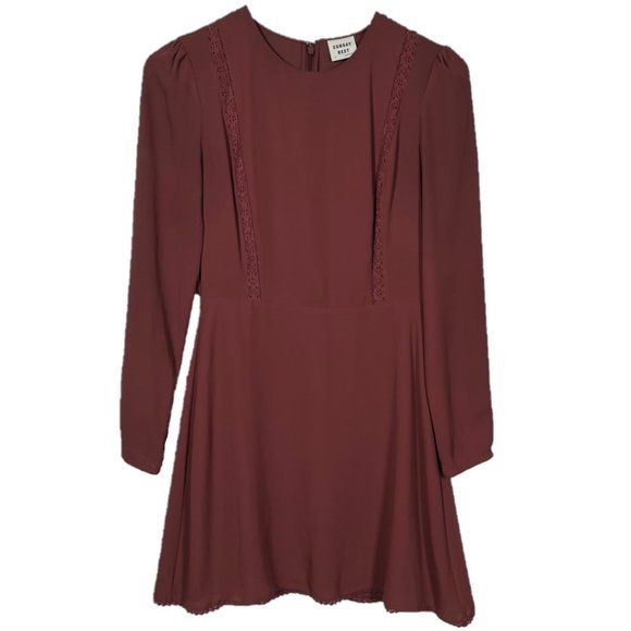 Aritzia Dresses & Skirts - Aritzia Sunday Best Burgundy Long Sleeve Lace Detail Mini Dress Size 2